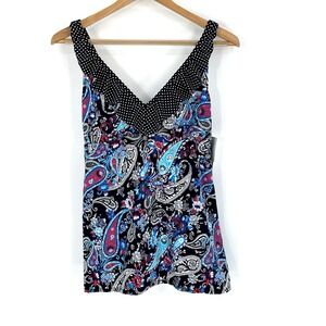 NWT Kim Rogers Large Swimsuit Takini Tank Top Women's Blue Paisley And Polka Dot